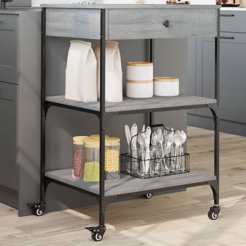 foto del prodotto carrello da cucina grigio sonoma 60x48x89,5cm legno multistrato vidaxl