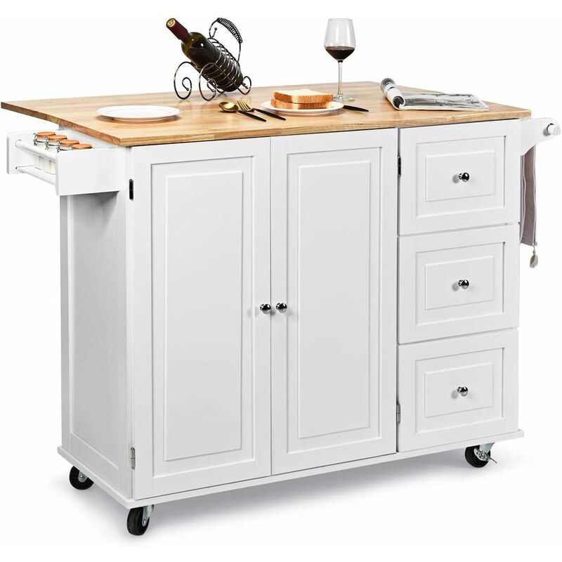 foto del prodotto carrello da cucina in legno, credenza cucina salvaspazio con mensole regolabili, armadietto per microonde con cassetti, 136 x 76 x 91 cm bianco 