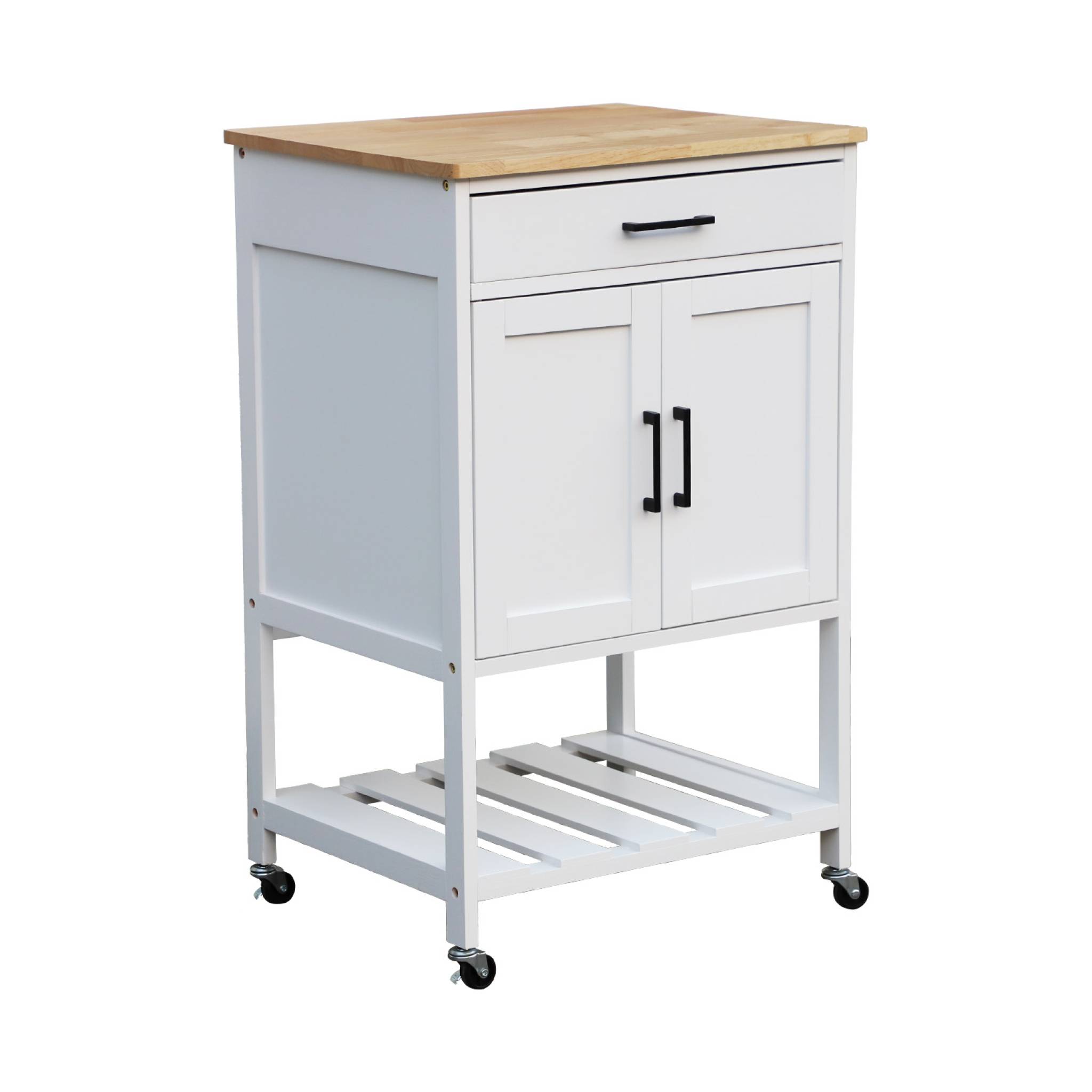 foto del prodotto carrello da cucina in legno di gomma con 2 ripiani, 56cm , bianco