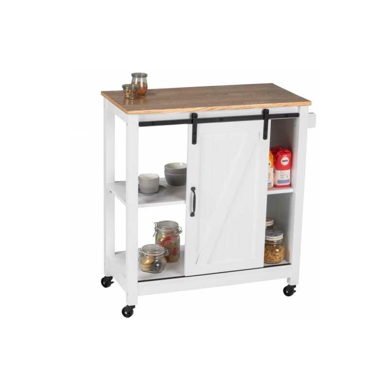 foto del prodotto carrello da cucina in stile campagnolo , carrello con ruote e porta scorrevole, legno mdf, 80x88,5x40 cm, bianco wenko
