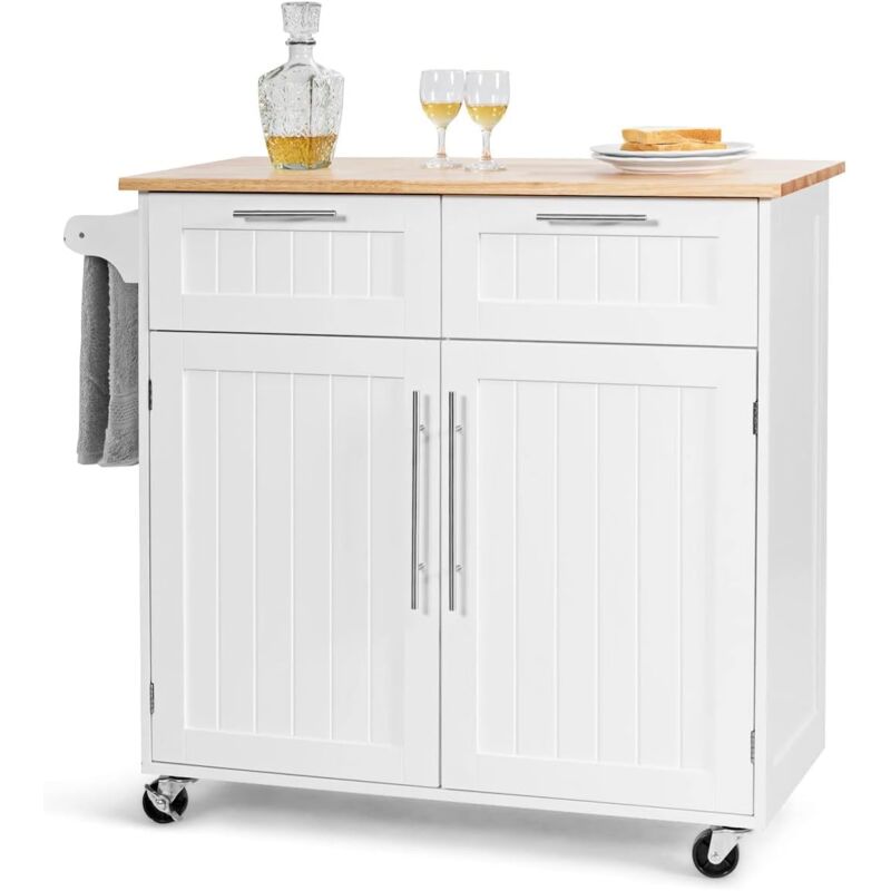 foto del prodotto carrello da cucina, isola da cucina con cassetti portaoggetti e armadietti, ruote universali e portasciugamani, ideale per casa ristorante bar