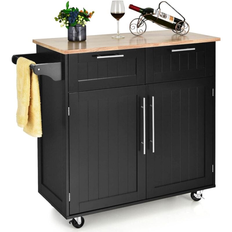 foto del prodotto carrello da cucina, isola da cucina con cassetti portaoggetti e armadietti, ruote universali e portasciugamani, ideale per casa ristorante bar nero 