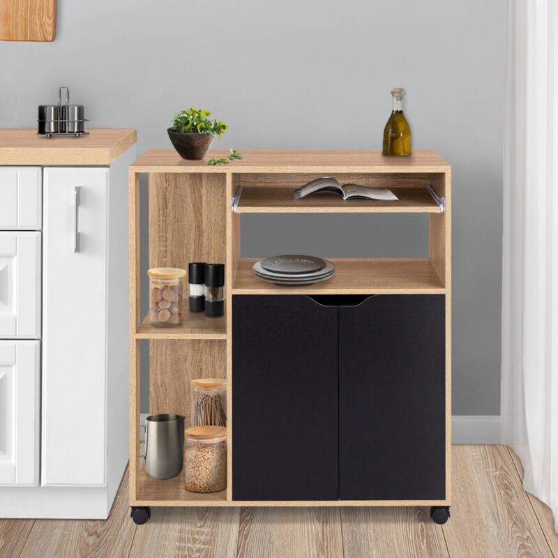 foto del prodotto carrello da cucina legno di faggio e ante nere l.76 cm cosi