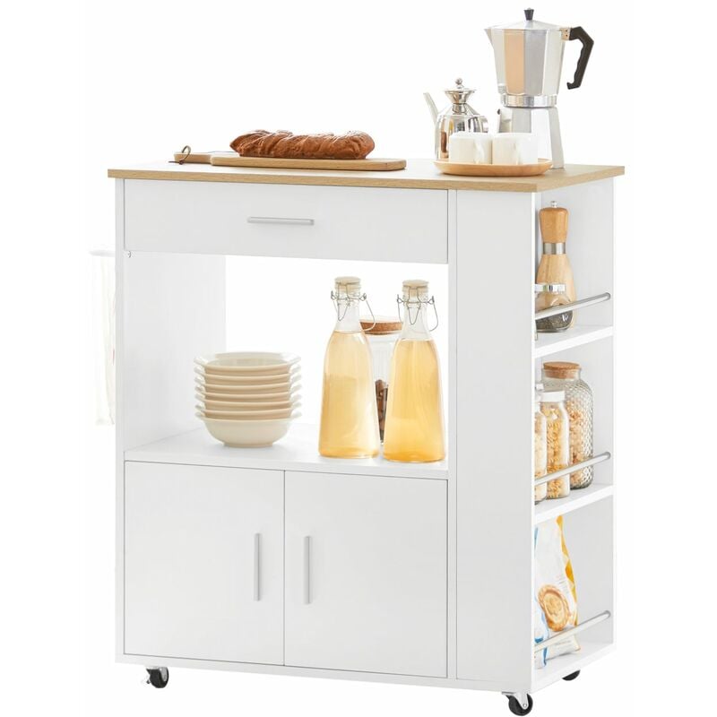 foto del prodotto carrello da cucina legno mobiletto cucina salvaspazio con cassetto e armadietto 82x46x88 cm bianco fkw113 wn sobuy