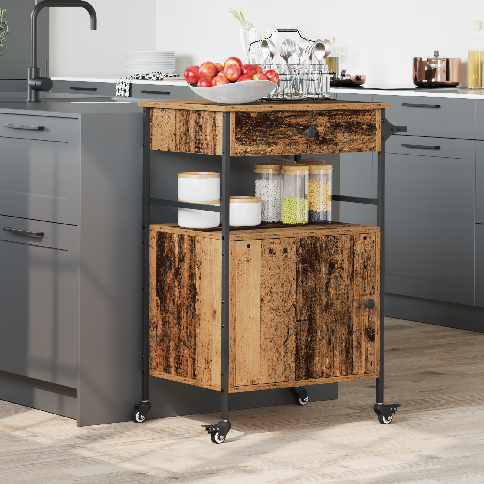 foto del prodotto carrello da cucina legno vecchio 56x43x89,5 cm legno ingegnerizzato