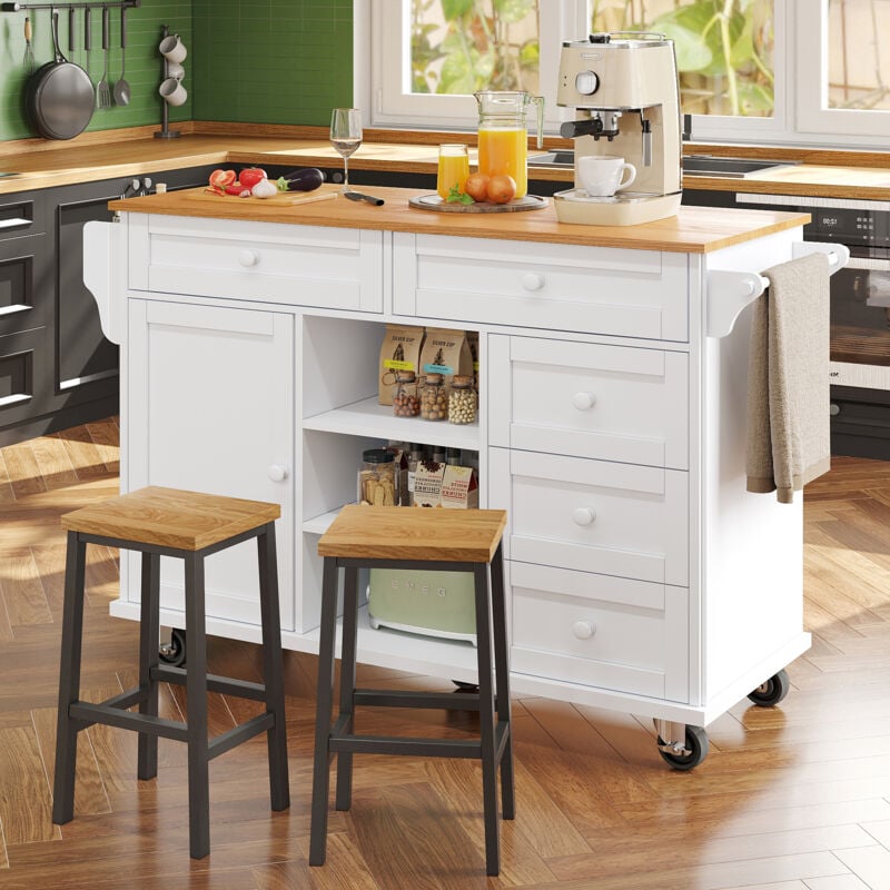 foto del prodotto carrello da cucina, mobile contenitore, carrello credenza, credenza 119x46x92 cm, 5 cassetti, bianco