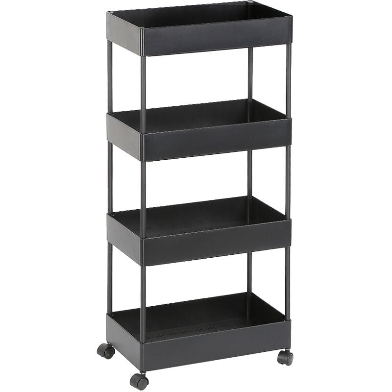 foto del prodotto carrello da cucina multiuso,4 ripiani carrellino salvaspazio,cucina scaffale con rotelle,carrellino per il bagno nero - haloyo