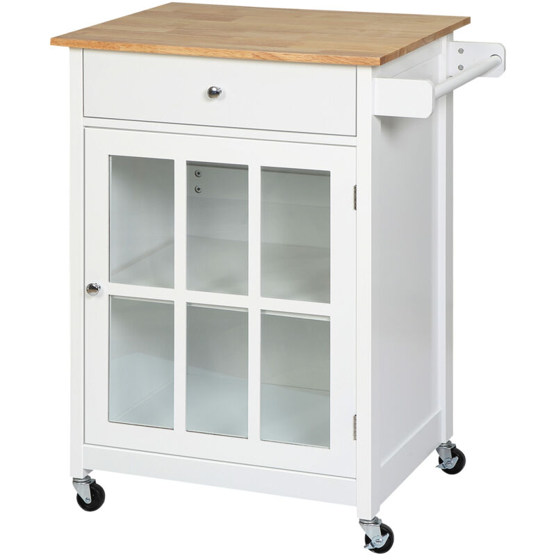 foto del prodotto carrello da cucina multiuso con cassetto armadietto e 4 ruote in legno homcom