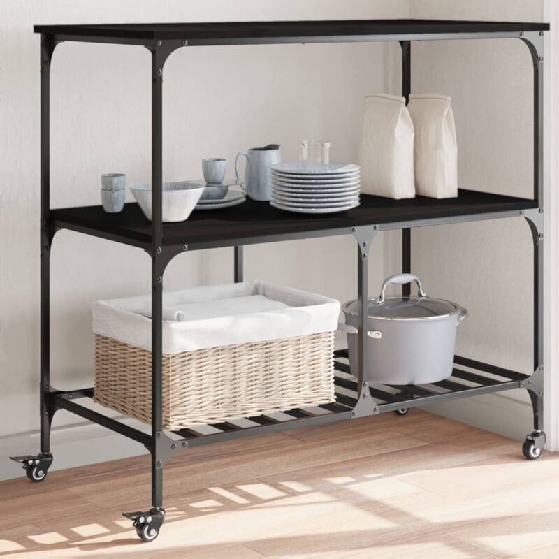 foto del prodotto carrello da cucina nero 100x50x95 cm in legno multistrato vidaxl