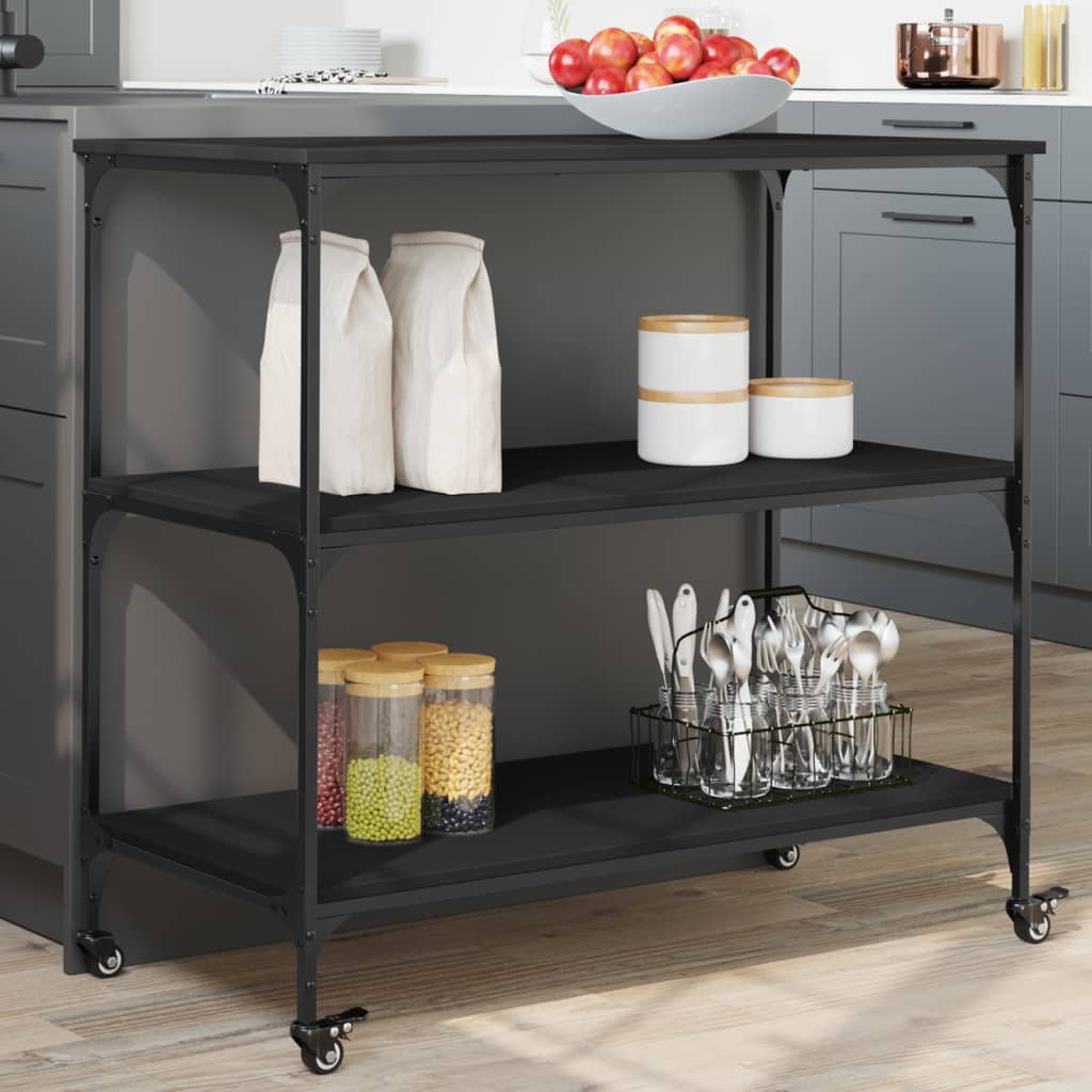 foto del prodotto carrello da cucina nero 102x50x95 cm in legno multistrato