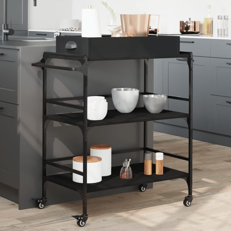 foto del prodotto carrello da cucina nero 81,5x41x92,5 cm in legno multistrato vidaxl