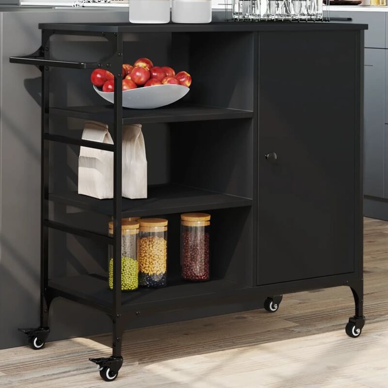 foto del prodotto carrello da cucina nero 87,5x38,5x84,5 cm in legno multistrato vidaxl