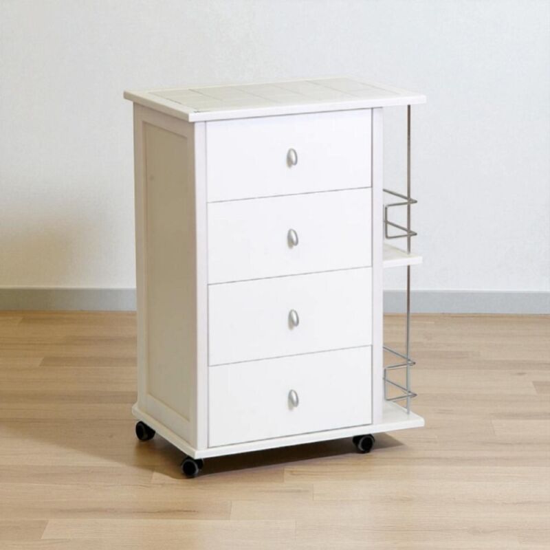 foto del prodotto carrello da cucina poker con cassetti e portabottiglie bianco