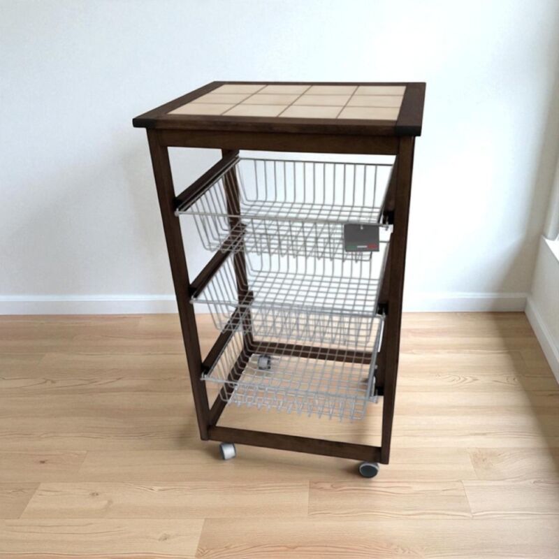 foto del prodotto carrello da cucina portafrutta con 3 cestelli senza base noce