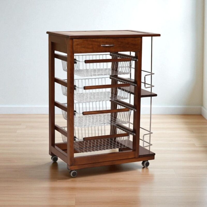 foto del prodotto carrello da cucina portafrutta con portabottiglie landhell noce
