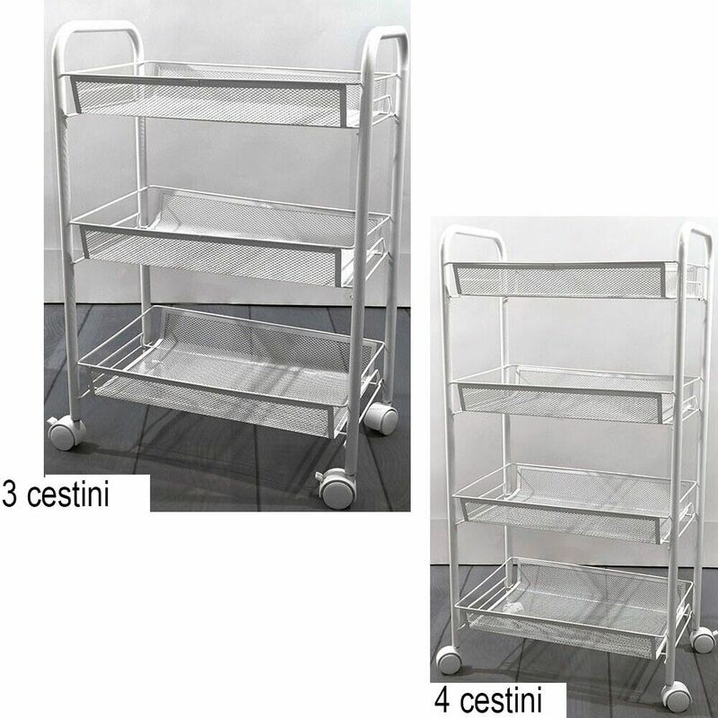 foto del prodotto carrello da cucina portatutto frutta verdura carrellino bagno ripostiglio bianco cestini removibili numero cestini 3 cestini