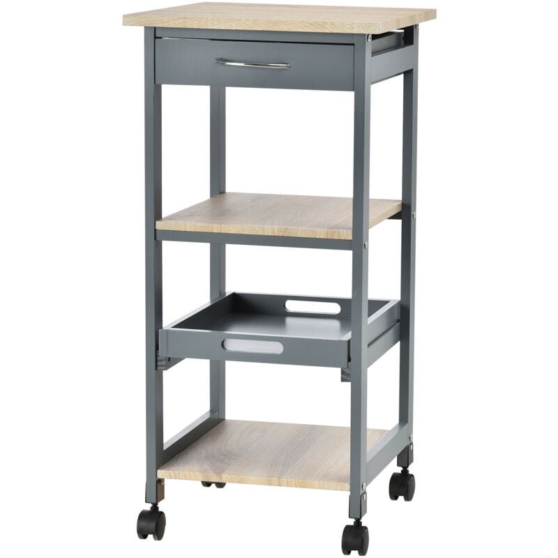 foto del prodotto carrello da cucina portavivande con cassetto e vassoio estraibile grigio homcom