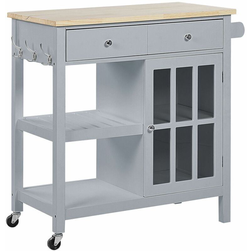 foto del prodotto carrello da cucina portavivande grigio e legno chiaro con cassetti genoa