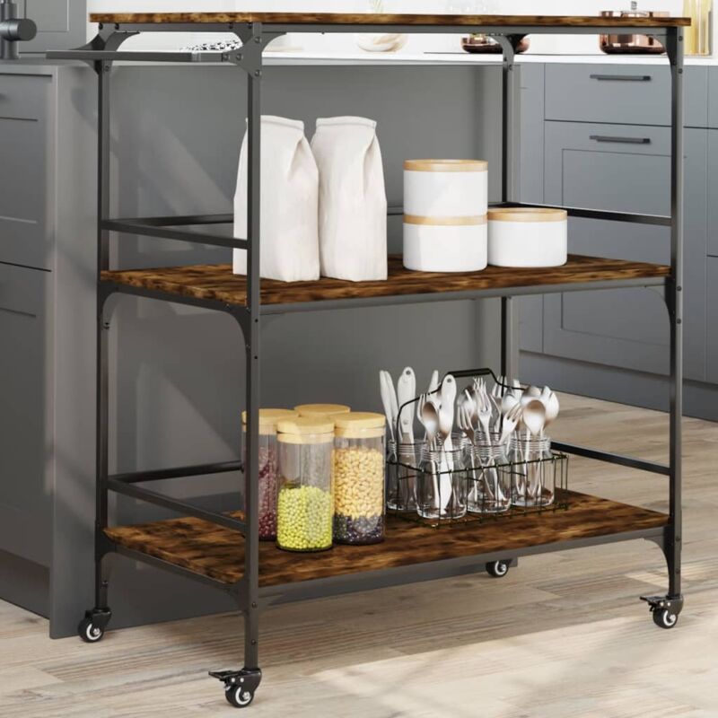 foto del prodotto carrello da cucina rovere fumo 100,5x50x105cm legno multistrato vidaxl