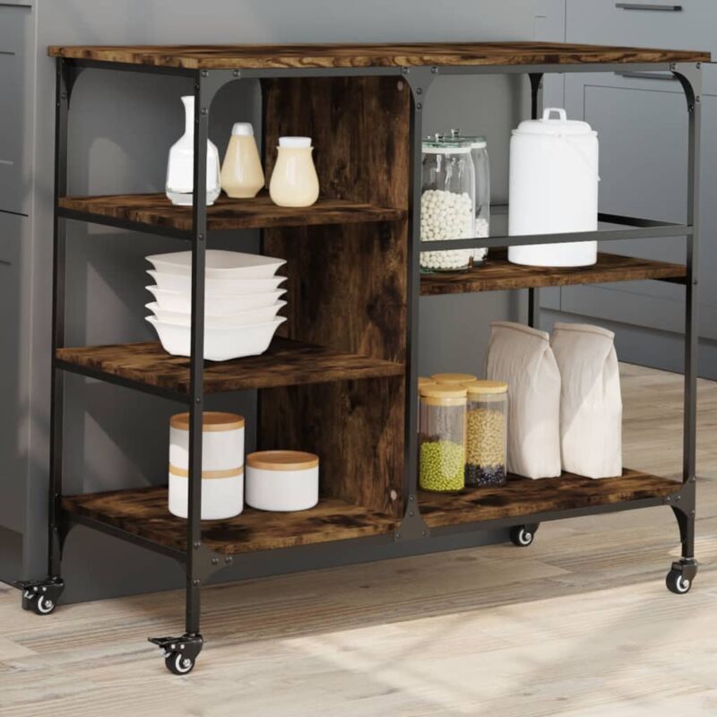 foto del prodotto carrello da cucina rovere fumo 100x45x89,5 cm legno multistrato vidaxl