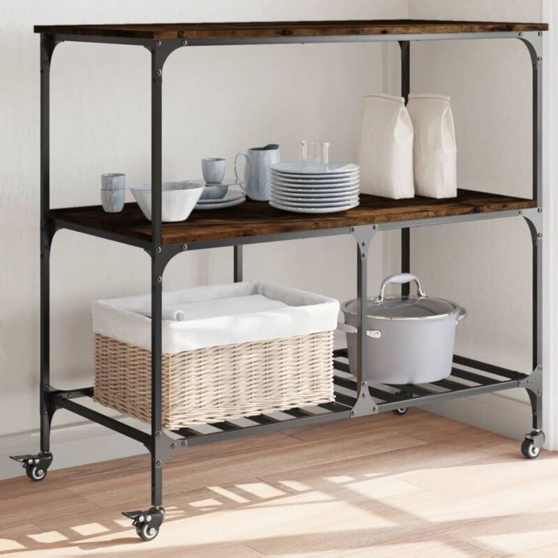 foto del prodotto carrello da cucina rovere fumo 100x50x95cm in legno multistrato vidaxl