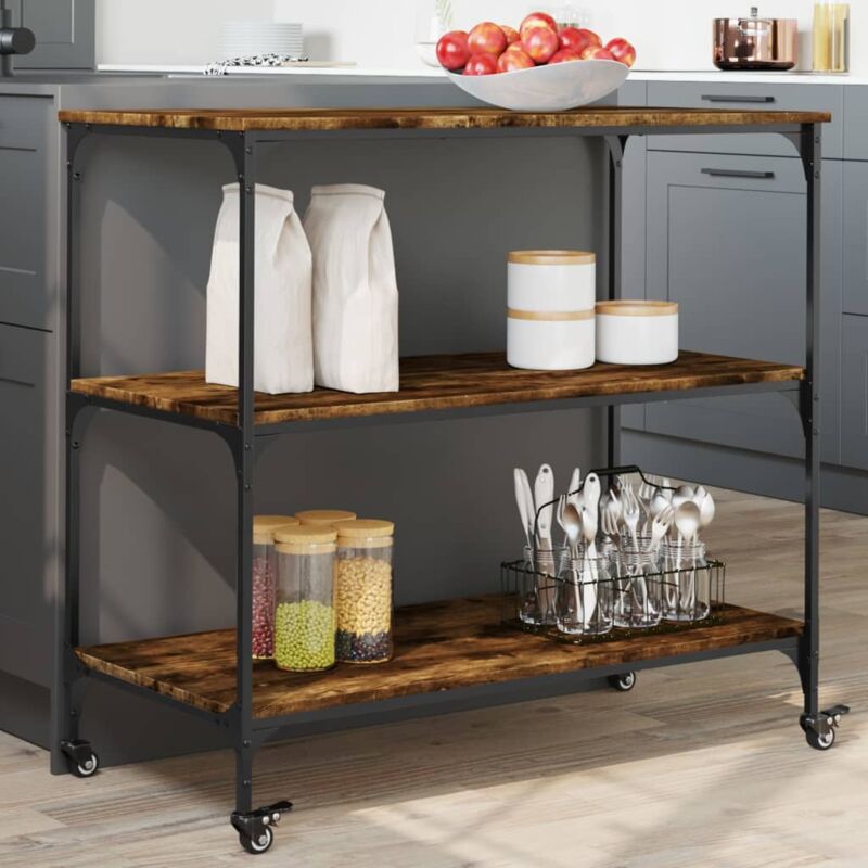 foto del prodotto carrello da cucina rovere fumo 102x50x95 cm legno multistrato vidaxl