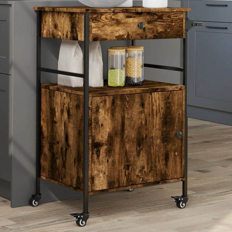 foto del prodotto carrello da cucina rovere fumo 56x43x89,5 cm legno multistrato vidaxl