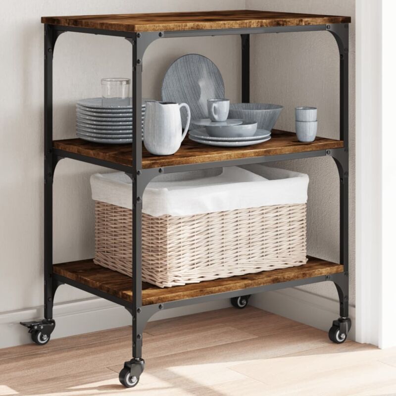 foto del prodotto carrello da cucina rovere fumo 60x41x76 cm in legno multistrato vidaxl