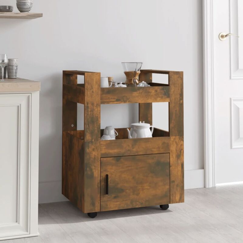 foto del prodotto carrello da cucina rovere fumo 60x45x80 cm legno multistrato vidaxl
