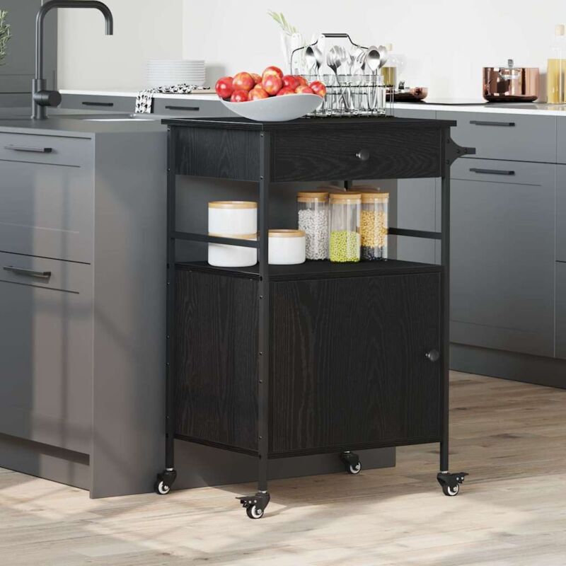 foto del prodotto carrello da cucina rovere nero 56x43x89,5 cm legno ingegnerizzato vidaxl