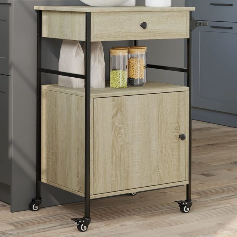 foto del prodotto carrello da cucina rovere sonoma 56x43x89,5cm legno multistrato vidaxl