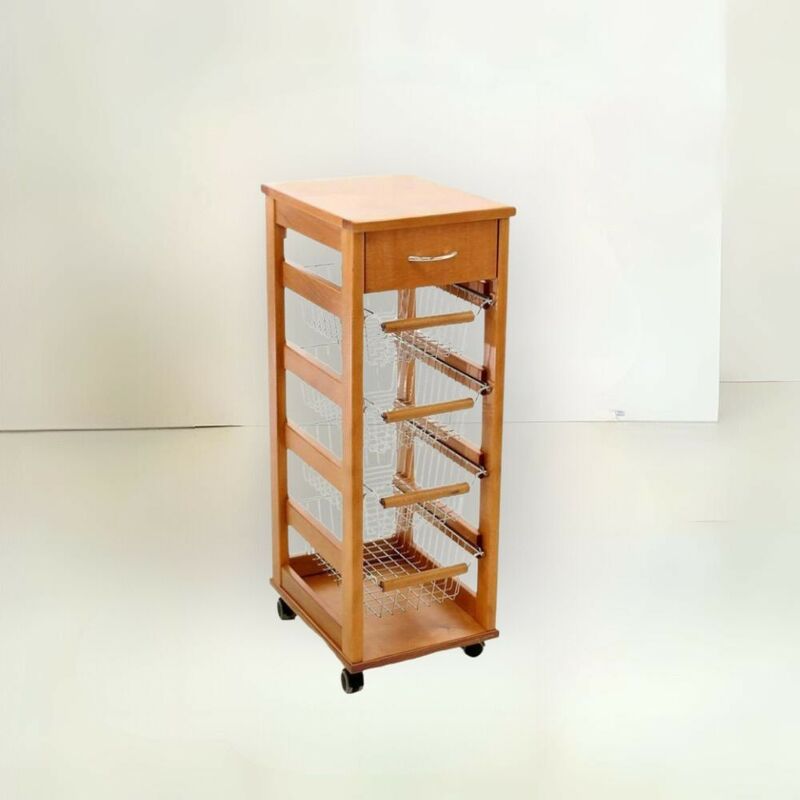 foto del prodotto carrello da cucina salvaspazio 4 cestini estraibili ed un cassetto vesuvio colore rovere