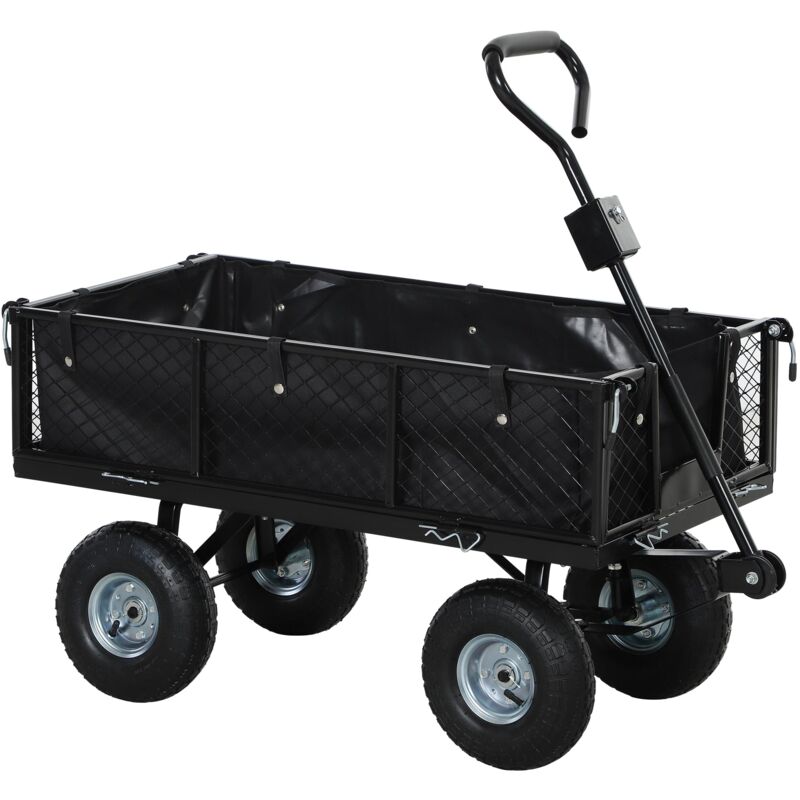 foto del prodotto carrello da giardino 105x51x54 cm da 114l con sacca portaoggetti e pareti rimovibili in acciaio nero