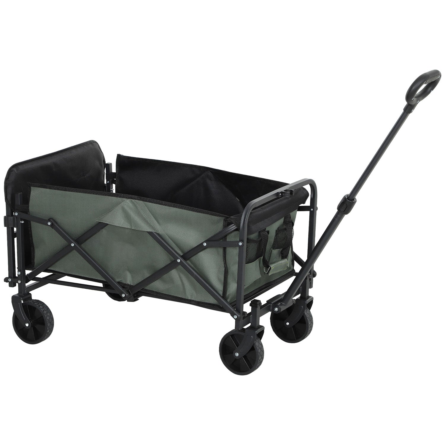 foto del prodotto carrello da giardino 114x46x65 92 cm capacit 72l pieghevole con pannello apribile in acciaio e poliestere verde
