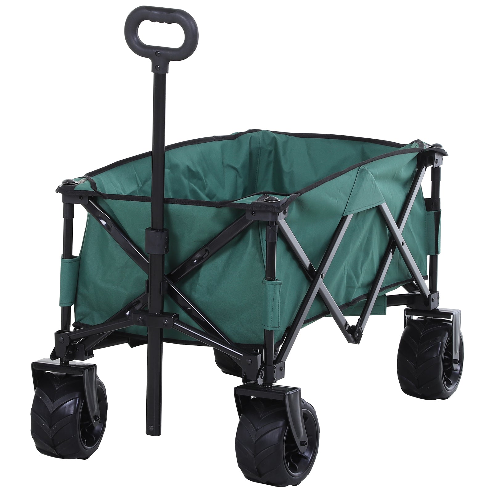 foto del prodotto carrello da giardino carico max 70kg con maniglia telescopica 108x55 cm in metallo e tessuto oxford verde