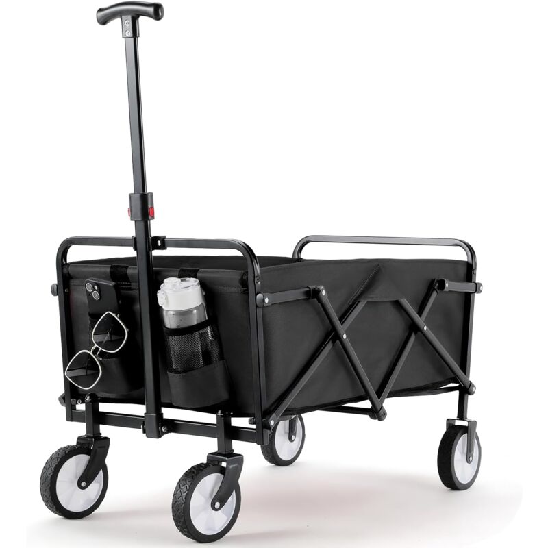 foto del prodotto carrello da giardino, carrello per bambini, carrello da trasporto pieghevole, carrello da spiaggia, max. 60 kg, maniglia regolabile nero 