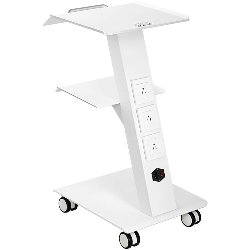 foto del prodotto carrello da laboratorio, carrello per servizi medici con presa integrata, 3 strati, con ruote girevoli, portata 100 kg, per laboratorio, clinica,