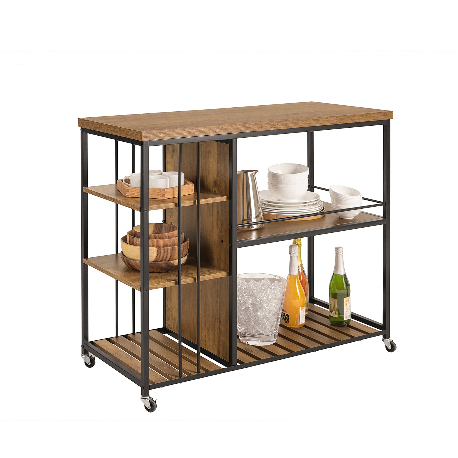 foto del prodotto carrello da portata con 5 ripiani carrello laterale carrello da cucina ripiano per microonde 110x45x92cm svw18 f