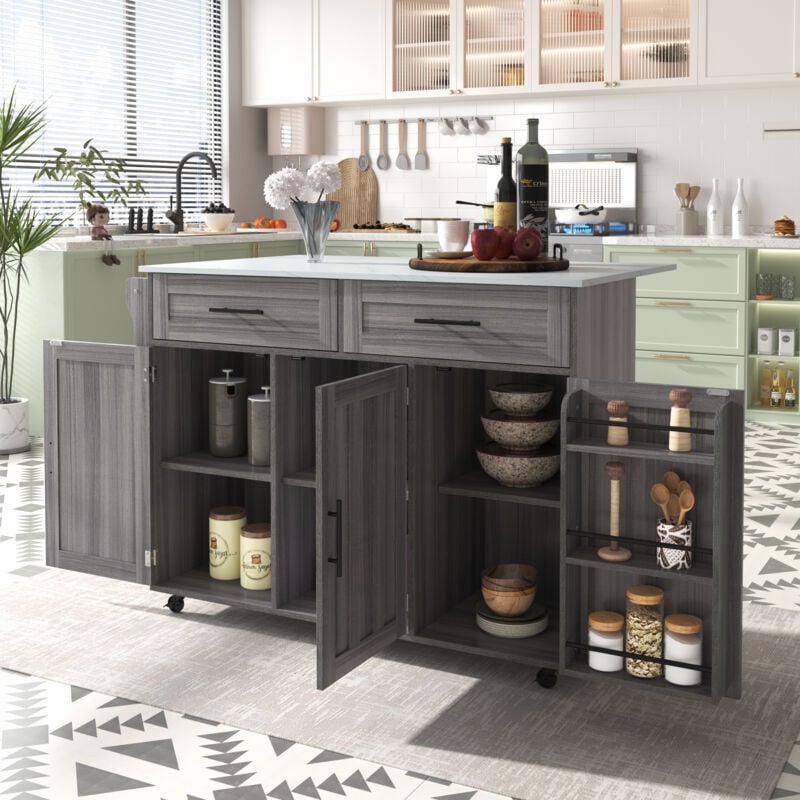 foto del prodotto carrello da pranzo, grigio, con ripiani, pannelli estensibili pieghevoli, 120x60x91 cm redom