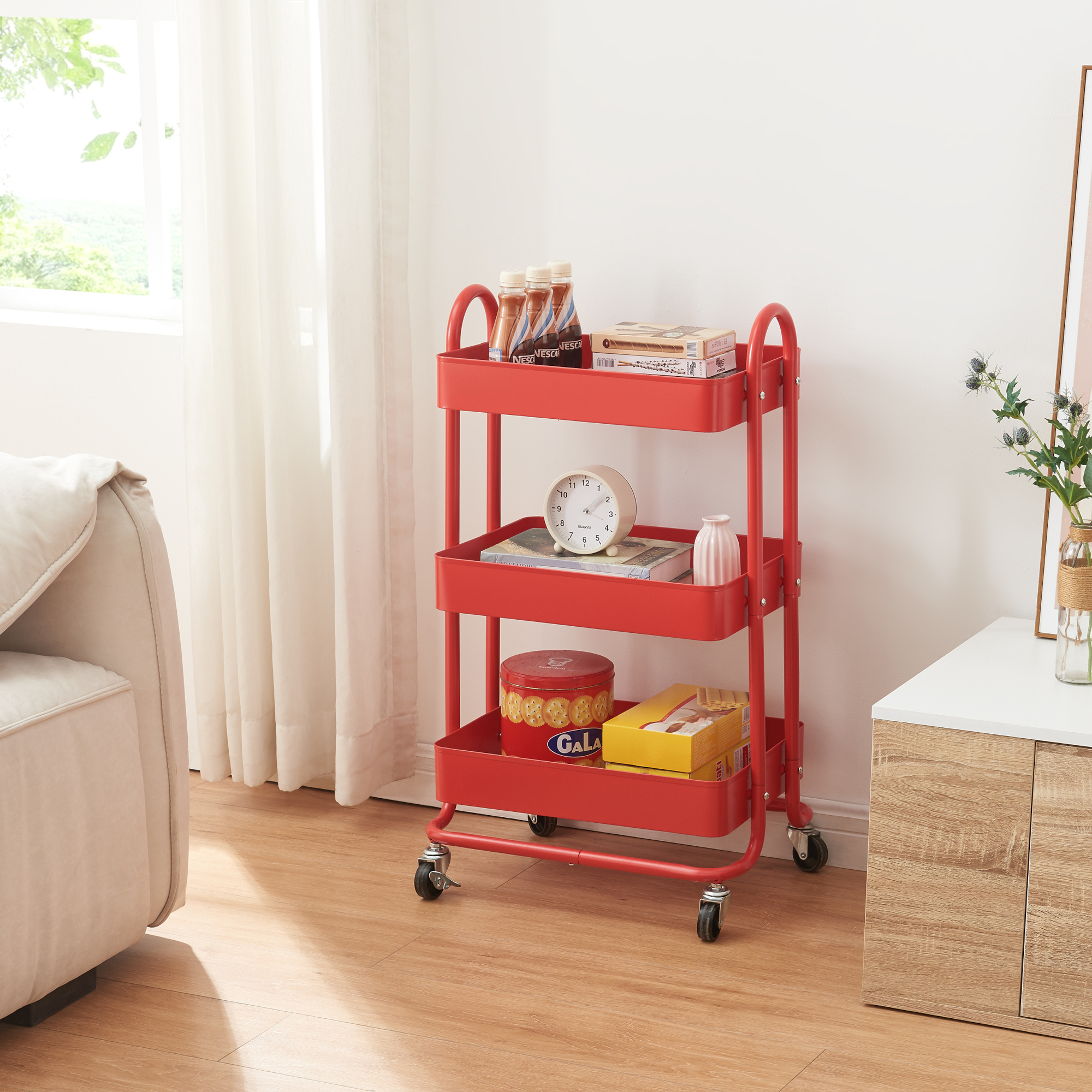 foto del prodotto carrello da stoccaggio pyh nt con 3 contenitori acciaio rosso en.casa 