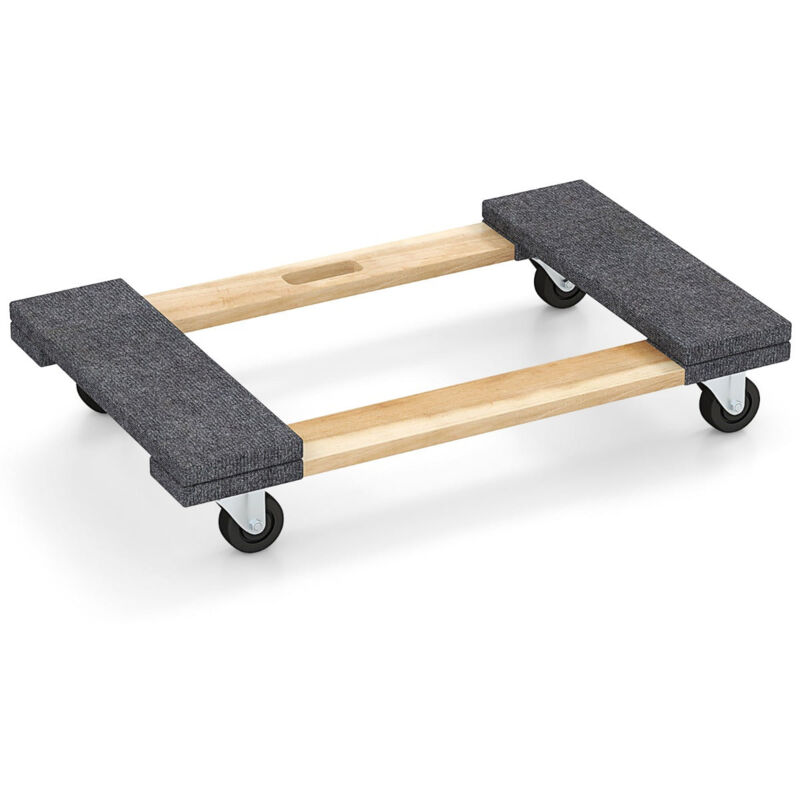 foto del prodotto carrello da trasporto con 4 ruote universali 77x47 cm carretti in legno di acacia per mobili portata 450 kg attrezzo di sollevamento per trasloco