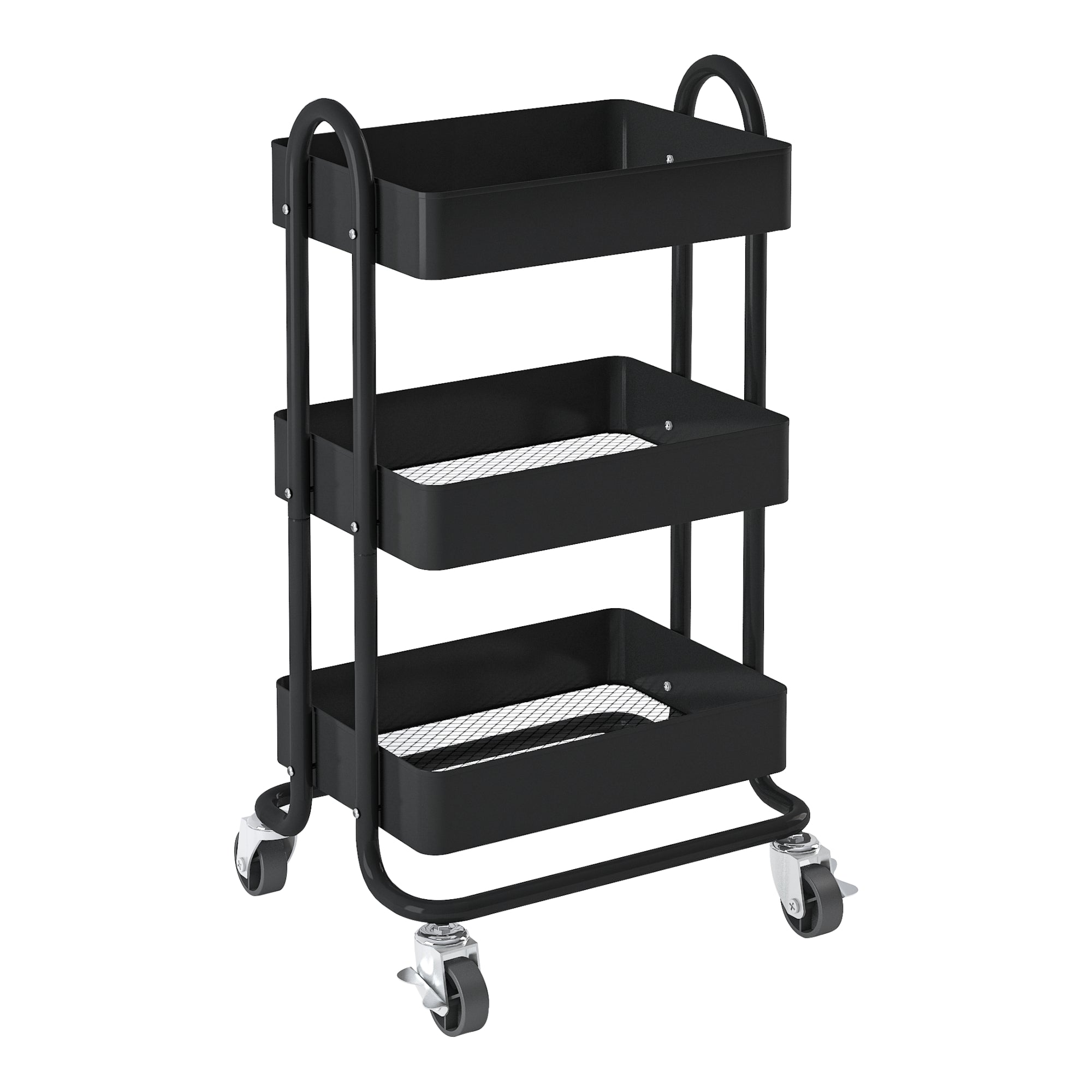 foto del prodotto carrello di servizio con ruote 3 cesti in acciaio 78,5 x 46 x 35 cm nero 03 0006800