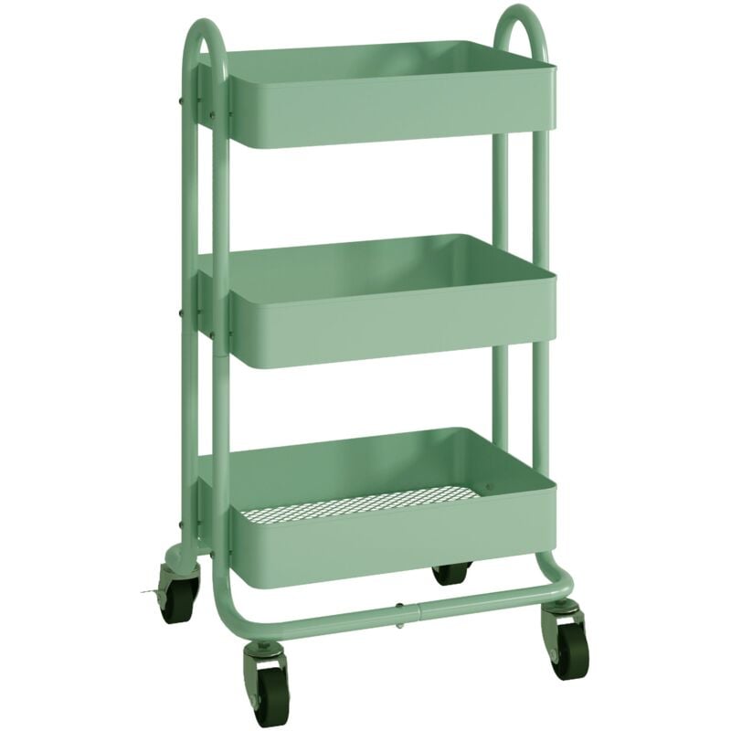 foto del prodotto carrello di servizio su ruote 3 cestelli in acciaio 785 x 46 x 35 cm verde menta 030006801