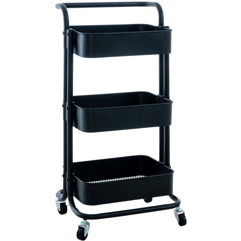 foto del prodotto carrello di servizio su ruote portaoggetti da cucina 3 livelli in metallo nero 100003065