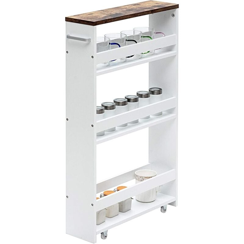 foto del prodotto carrello girevole con 4 livelli, organizer cucina con ruote e maniglia, scaffale salvaspazio per cucina lavanderia e posti stretti, bianco costway