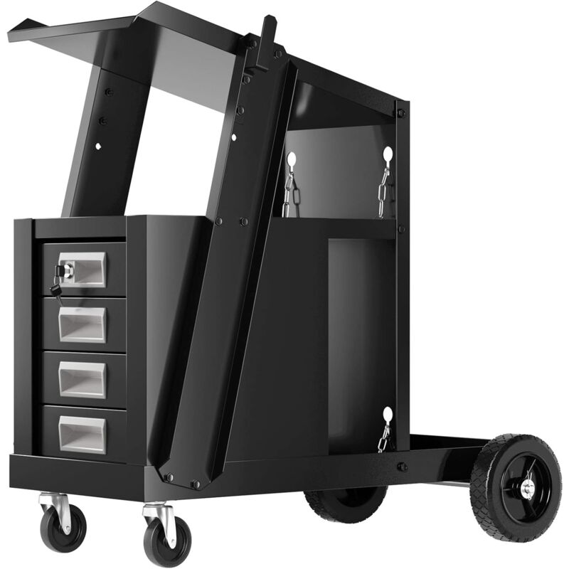 foto del prodotto carrello in acciaio per trasporto saldatrice con portabombola, carrello porta saldatrice con 4 cassetti, nero costway