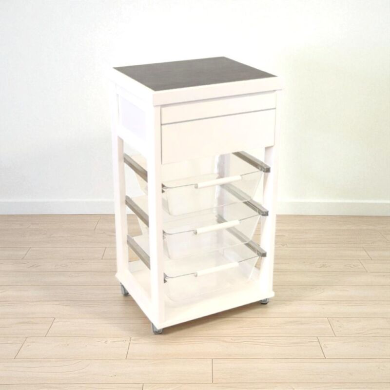 foto del prodotto carrello in legno bianco con cesti portafrutta in policarbonato landhell
