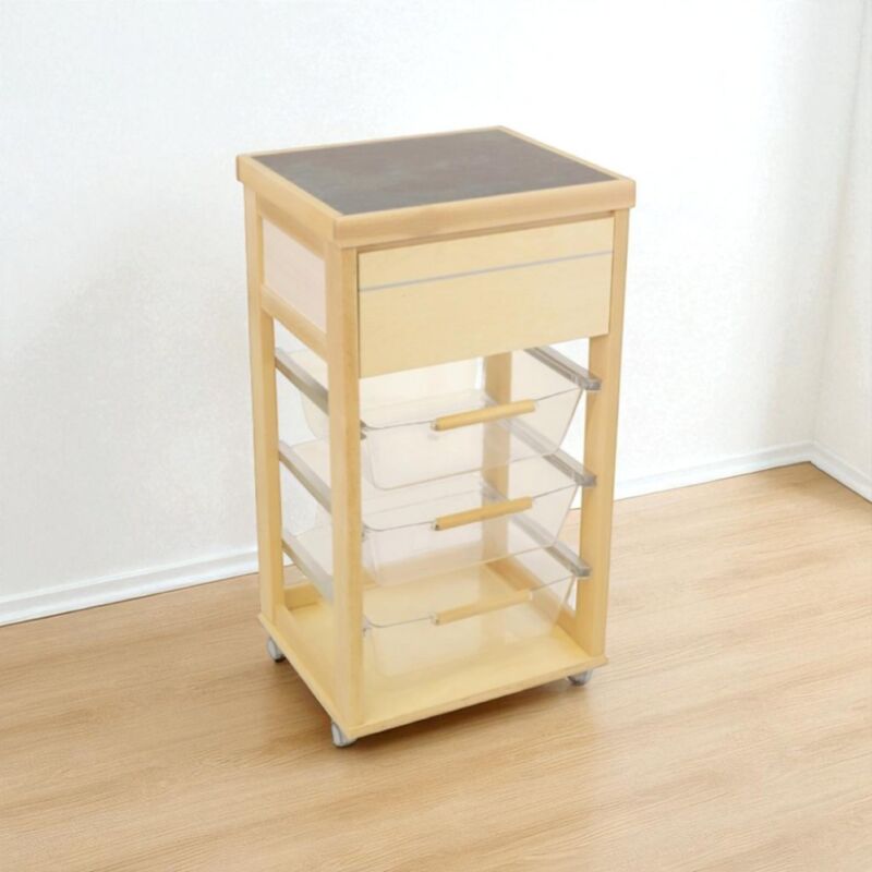 foto del prodotto carrello in legno naturale con cesti portafrutta in policarbonato landhell