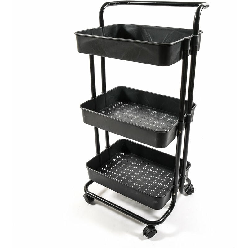 foto del prodotto carrello in metallo e plastica con 3 ripiani e ruote scaffale multiuso da 85 cm nero