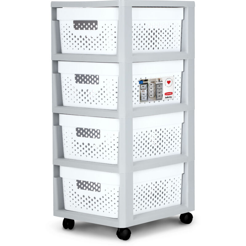 foto del prodotto carrello infinity su ruote 4 cassetti da 10 l rotelle tavolino bianco curver